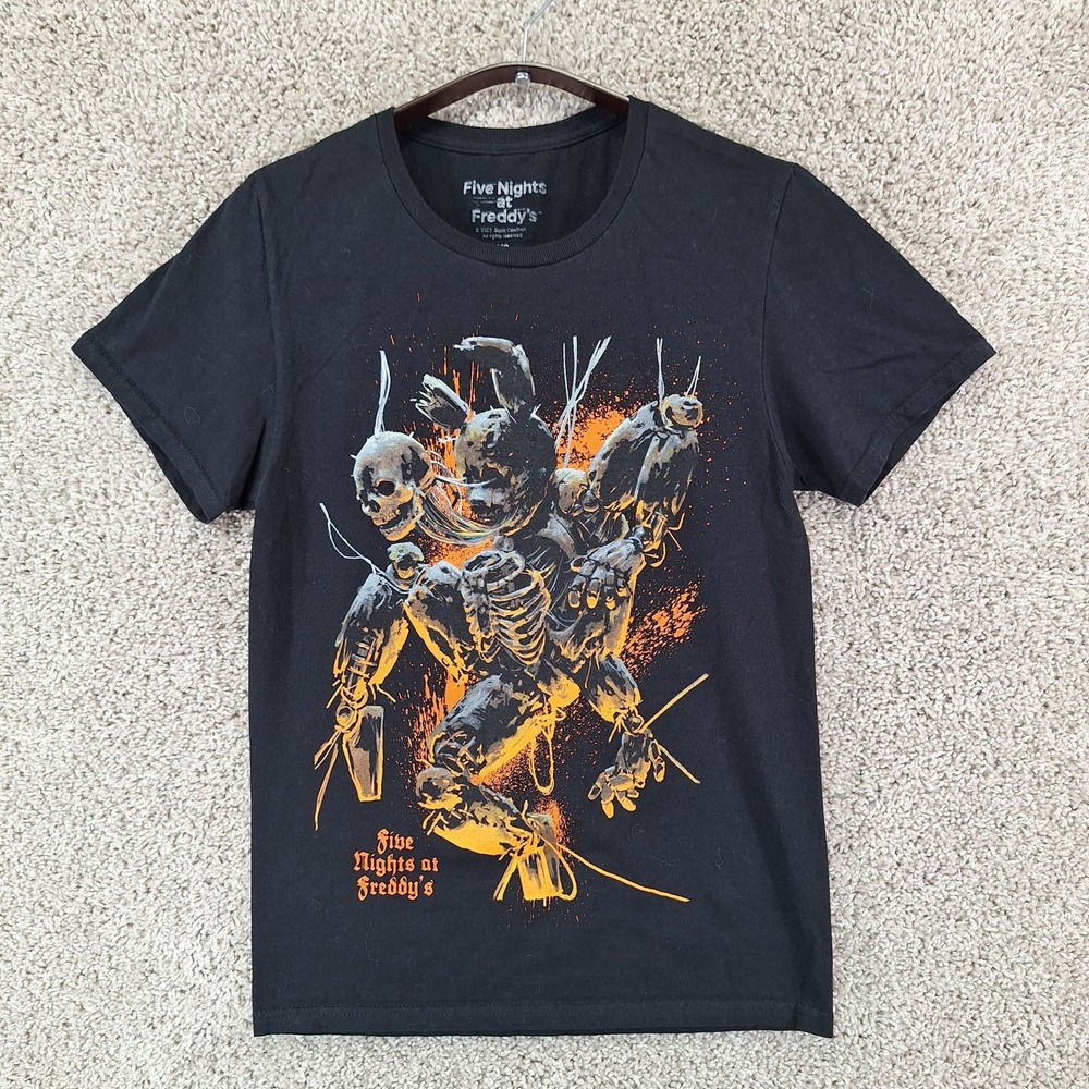 Five Nights at Freddy's T-Shirt Unisex XS Black Graphic Tee Skeleton Animatronic